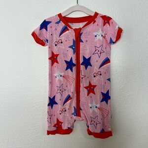 Little Sleepies Bamboo Zipper Romper Pink Star Print Short Sleeve Size 6-12M